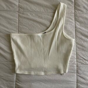 SHEIN One-Shoulder Ribbed White Crop Top